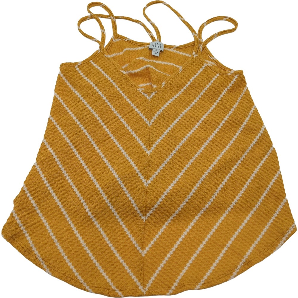 Peyton Jensen Mustard Yellow Waffle Knit Chevron Stripe Cami Tank Top Small